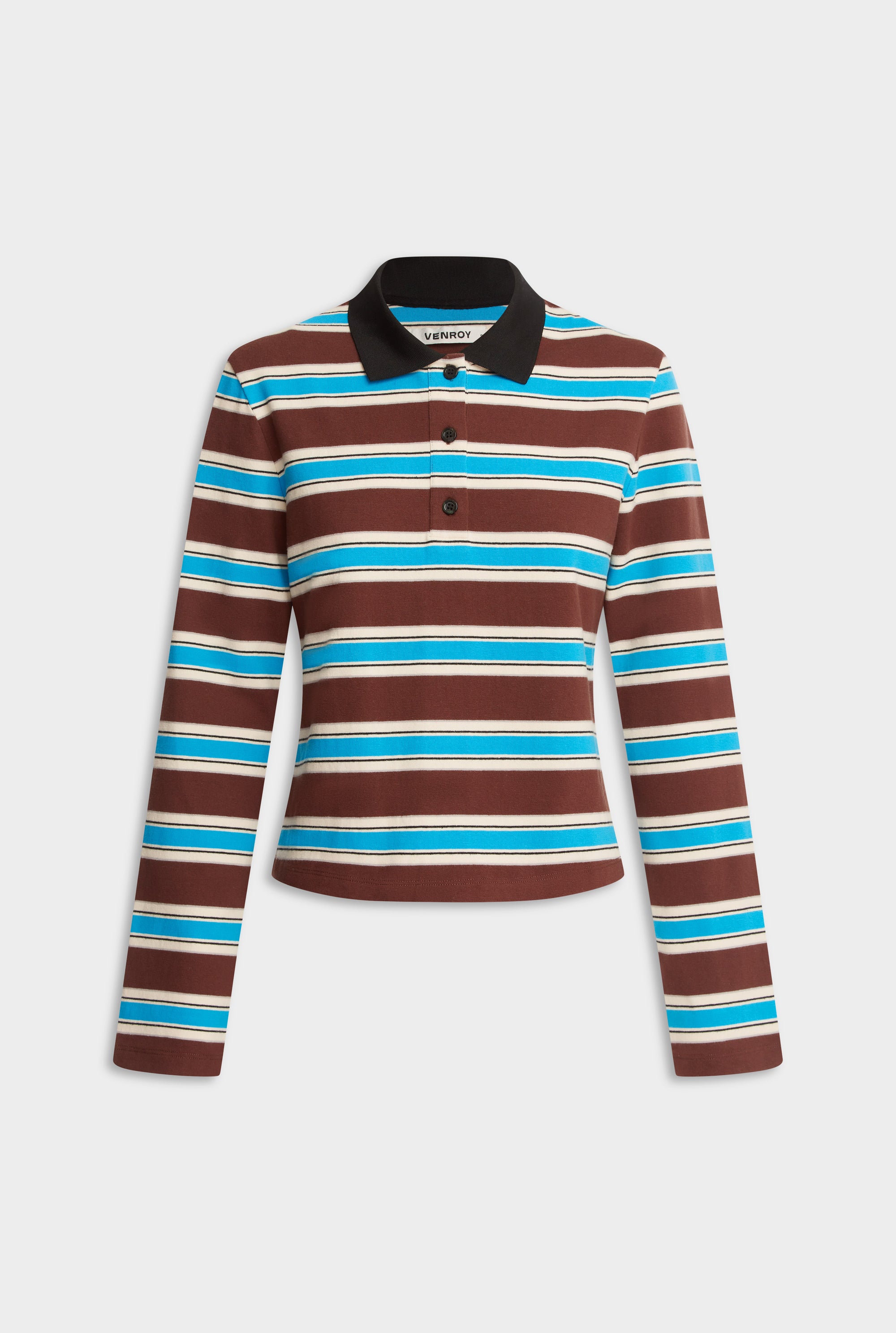 Striped Long Sleeve Jersey Polo - Chocolate/Blue Stripe