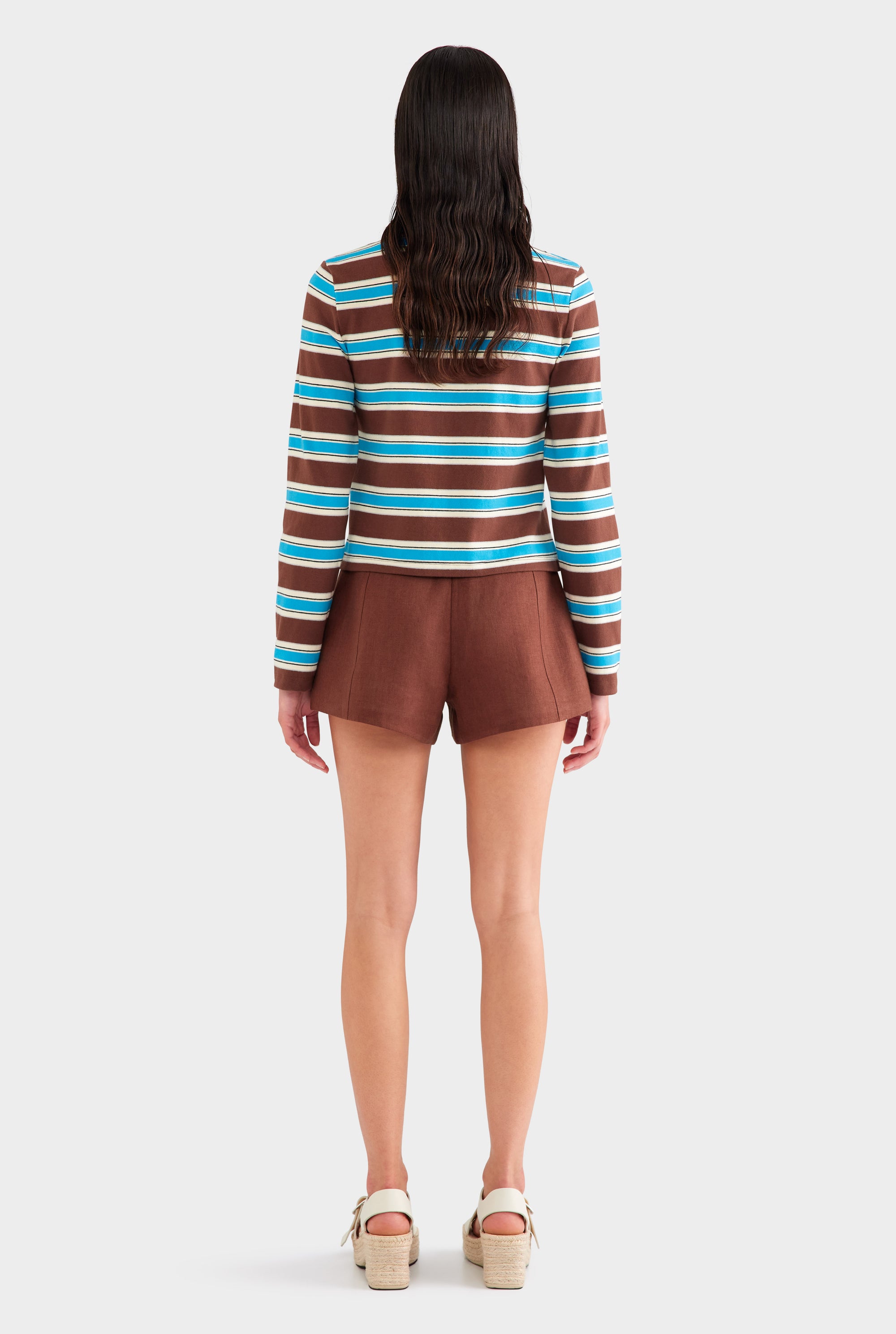 Striped Long Sleeve Jersey Polo - Chocolate/Blue Stripe