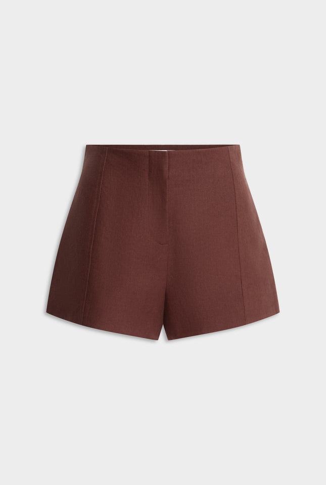 Tailored Linen Short - Chocolate