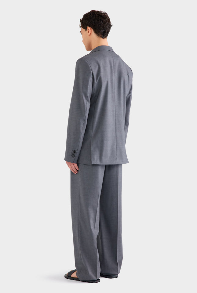 Tailored Wool Double Breasted Suit Jacket - Dark Grey Marl