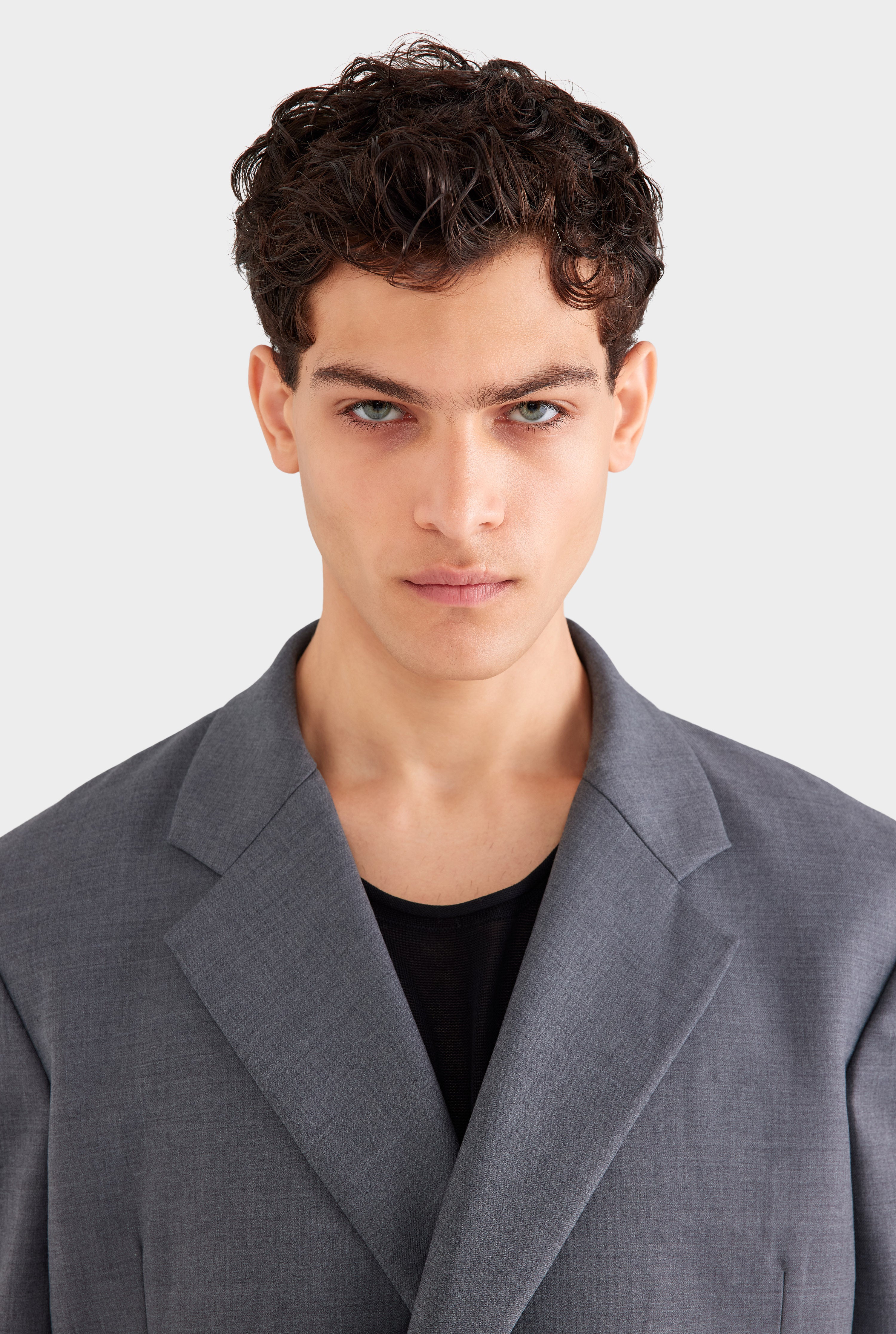 Tailored Wool Double Breasted Suit Jacket - Dark Grey Marl