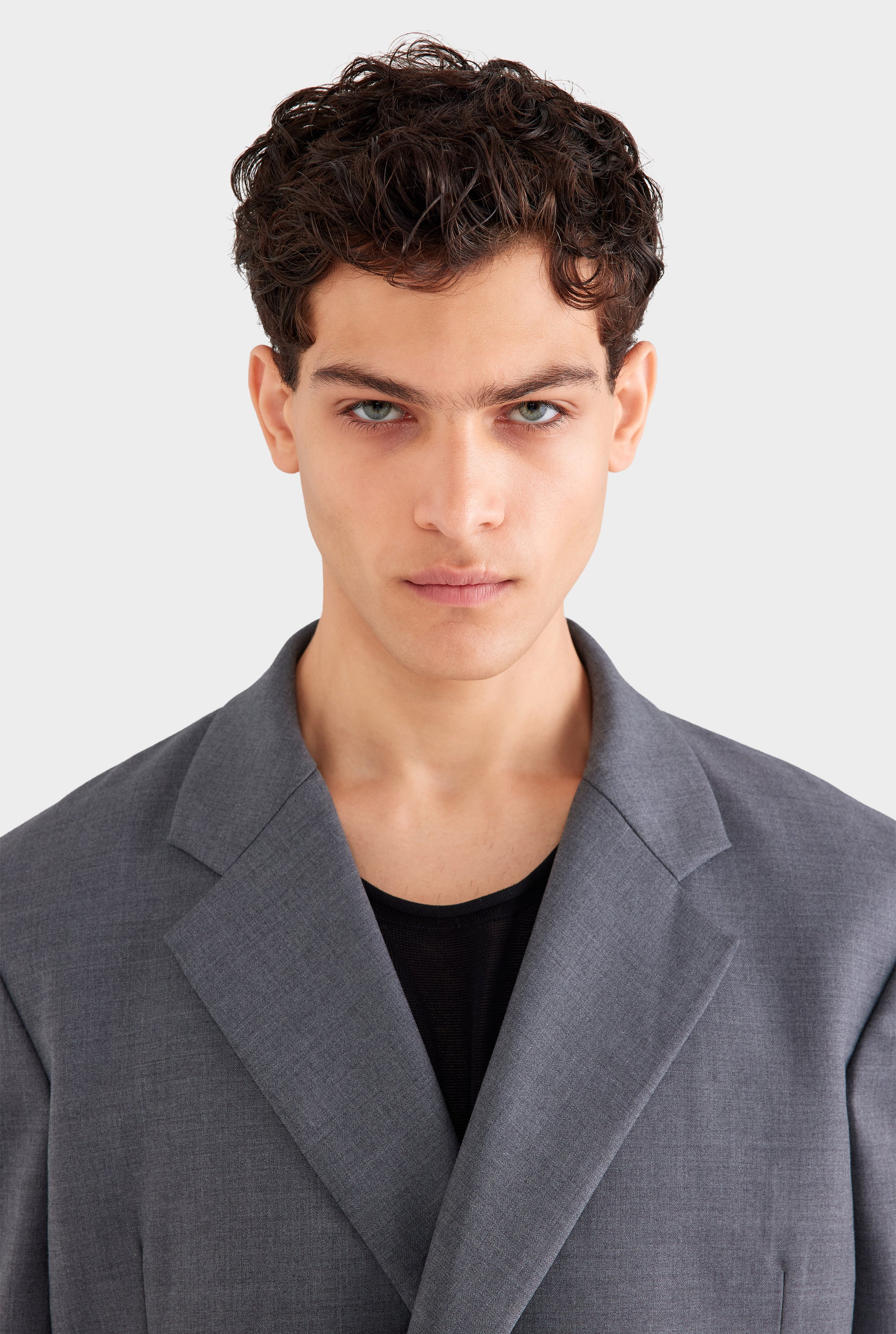 Tailored Wool Double Breasted Suit Jacket - Dark Grey Marl