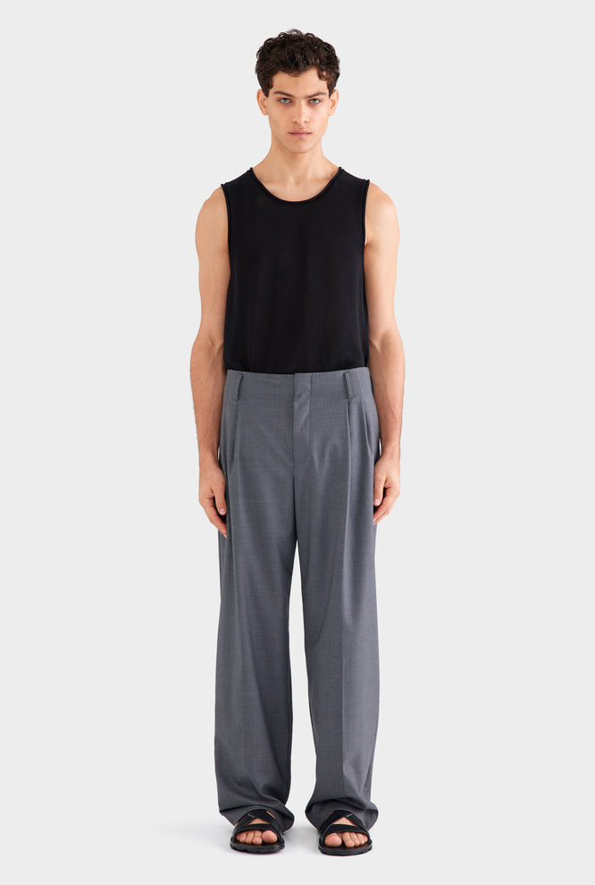 Tailored Wool Suit Trouser - Dark Grey Marl