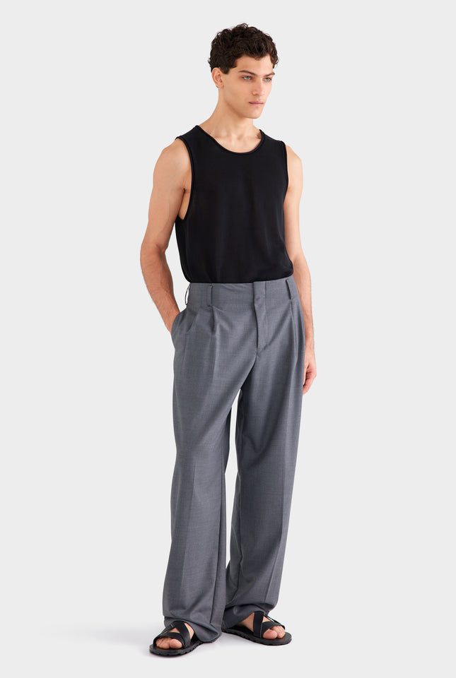 Tailored Wool Suit Trouser - Dark Grey Marl