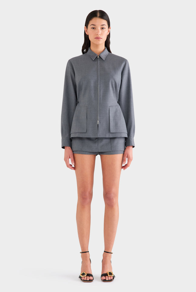 Tailored Wool Zip Suit Jacket - Dark Grey Marl