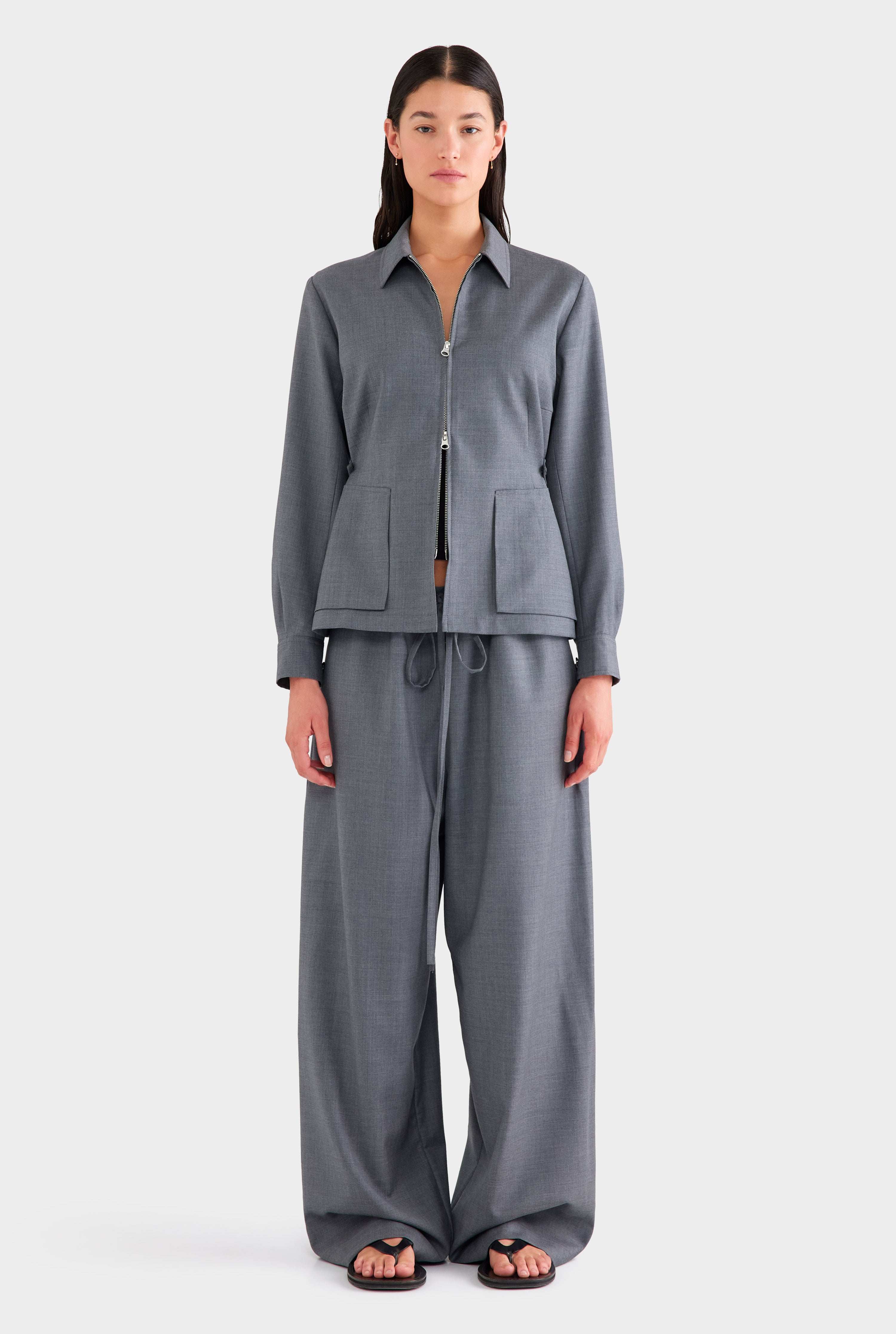 Wool Paperbag Pant - Dark Grey Marl