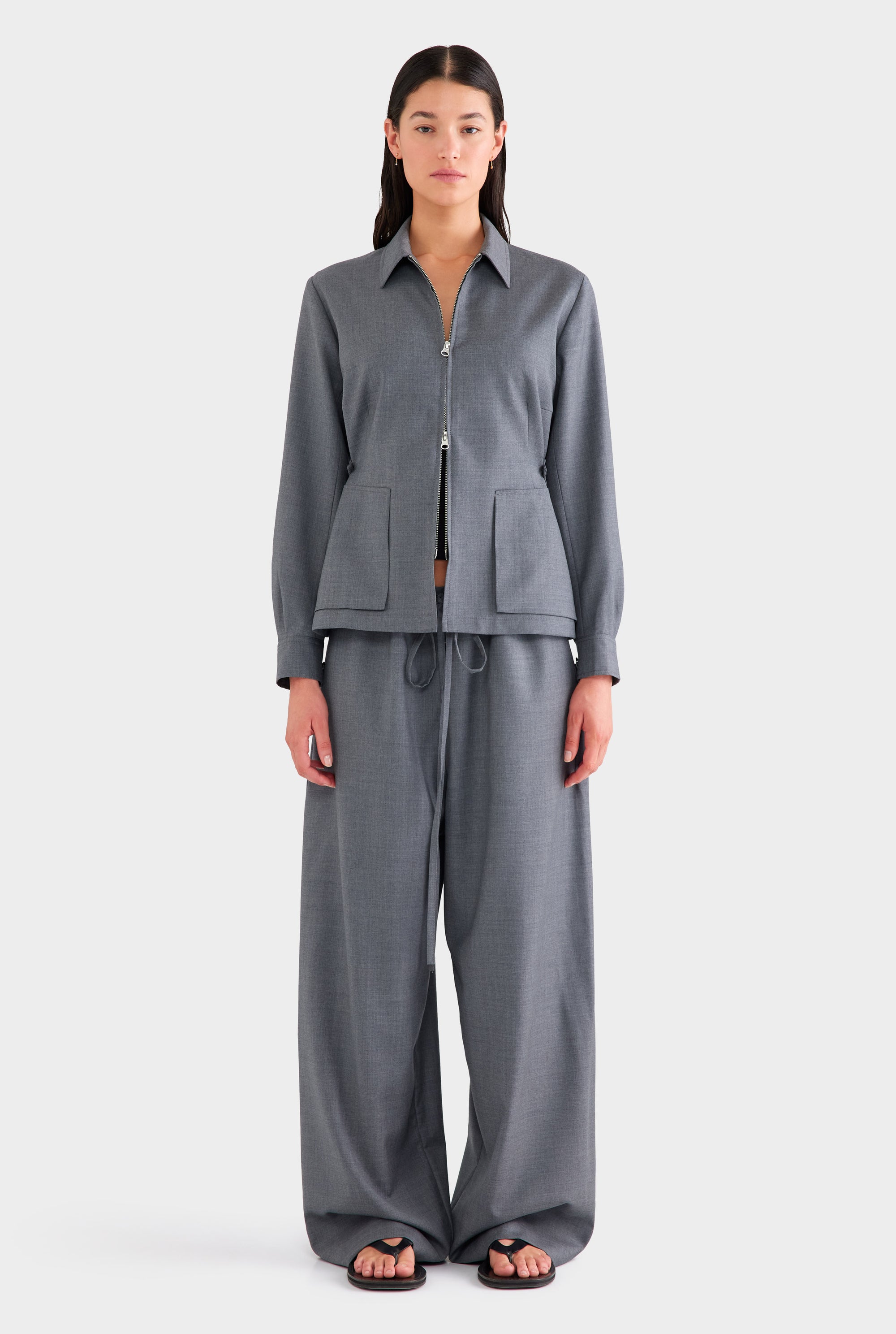 Wool Paperbag Pant - Dark Grey Marl