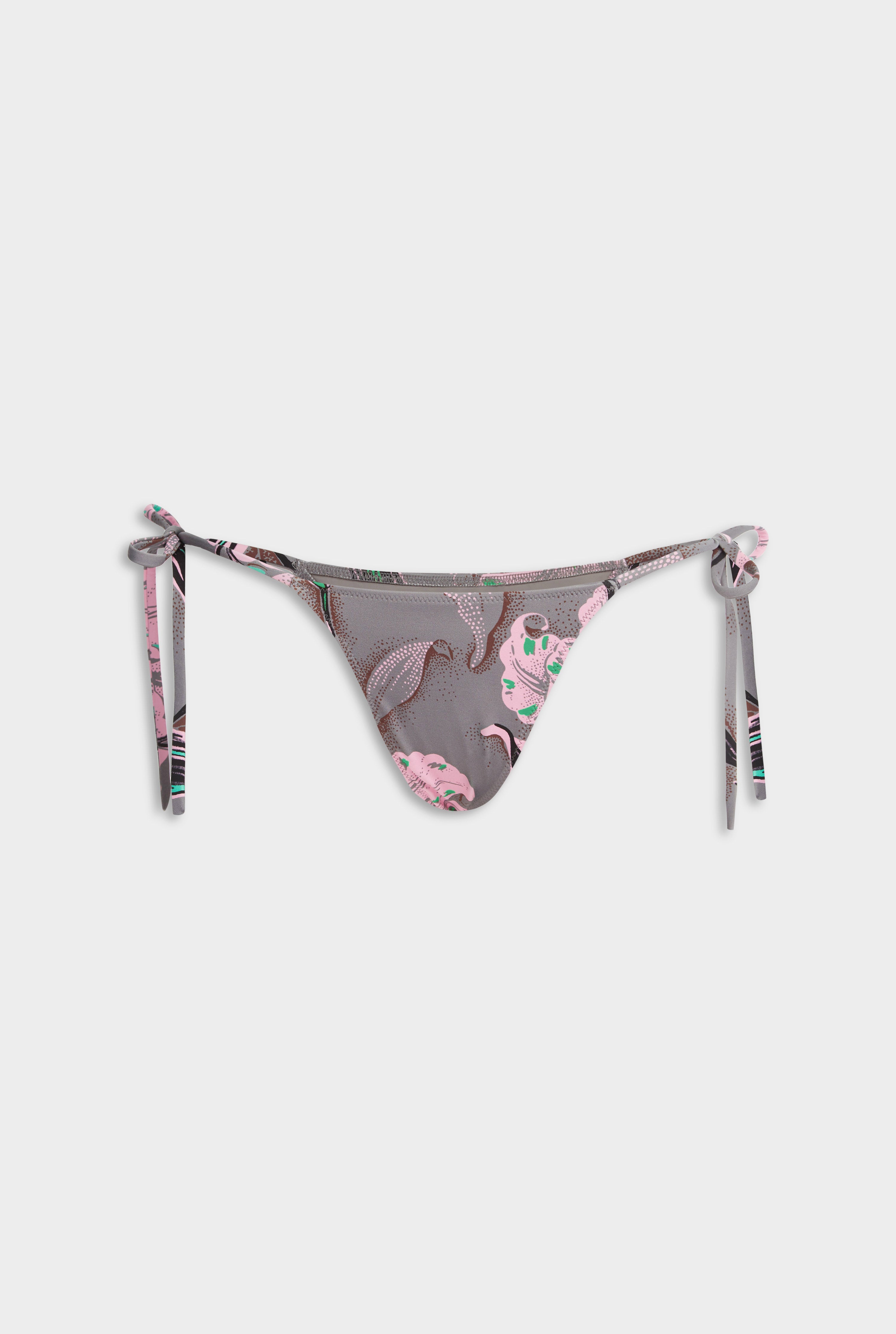 Tie Side Bikini Brief - Grey/Pink Lily