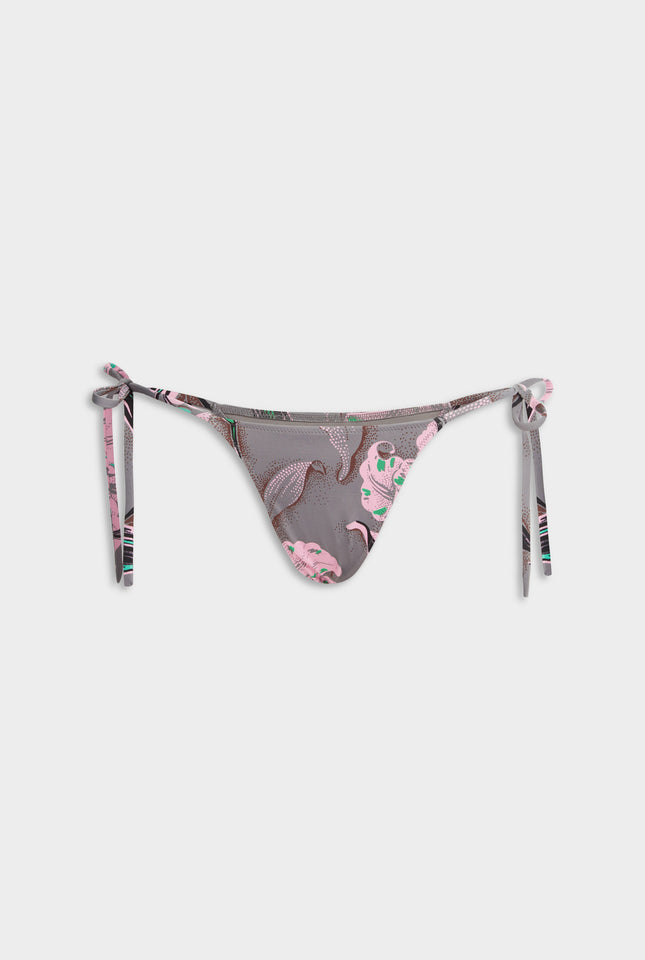 Tie Side Bikini Brief - Grey/Pink Lily
