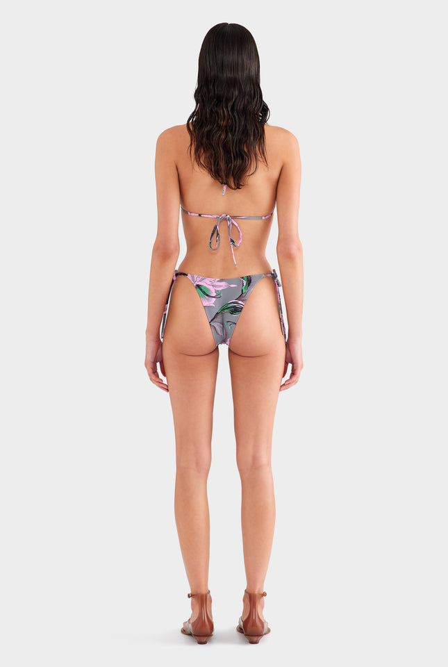 Tie Side Bikini Brief - Grey/Pink Lily