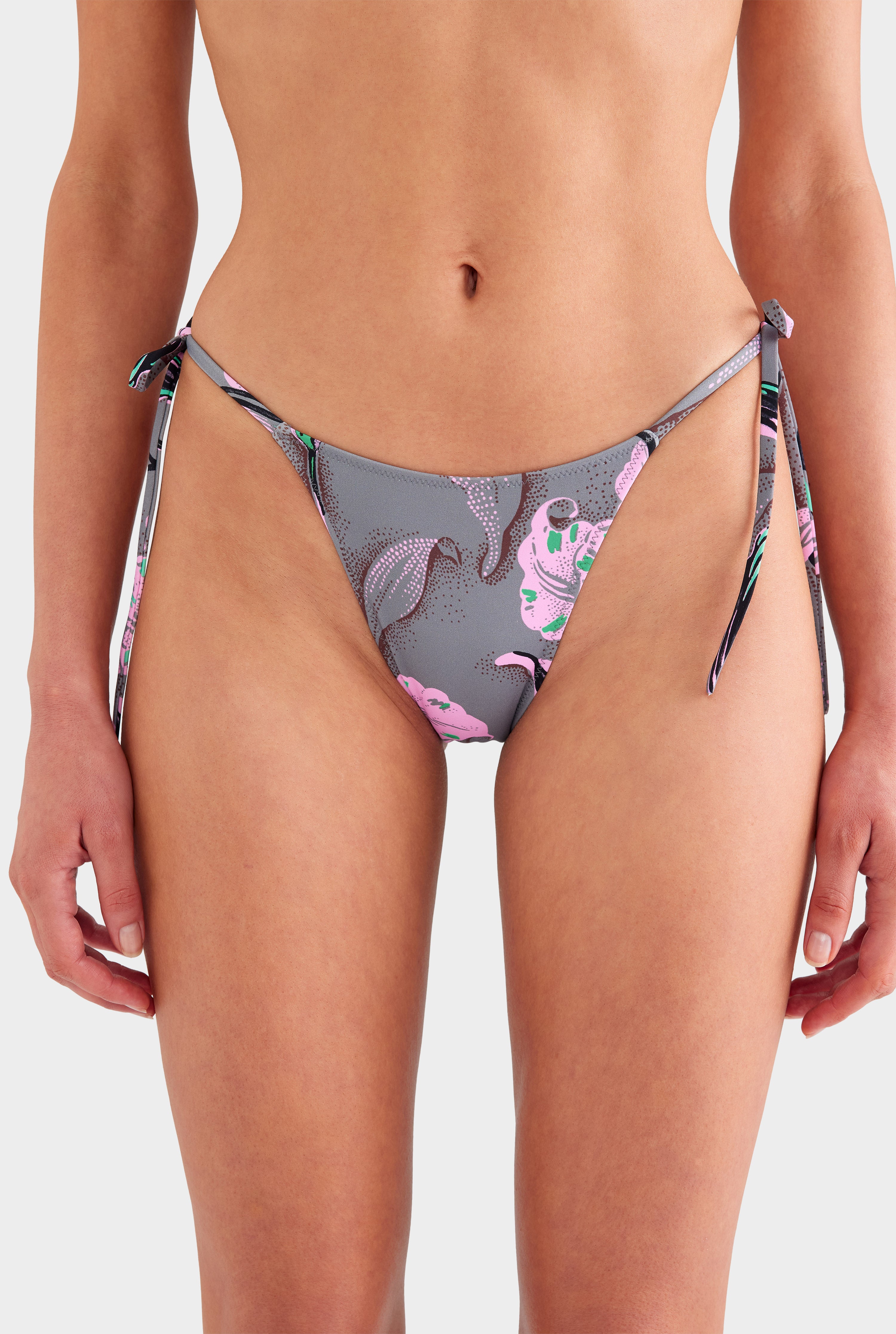 Tie Side Bikini Brief - Grey/Pink Lily