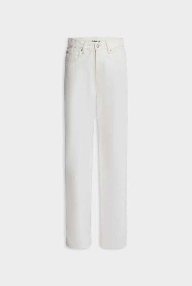 V Front Denim Jean - White
