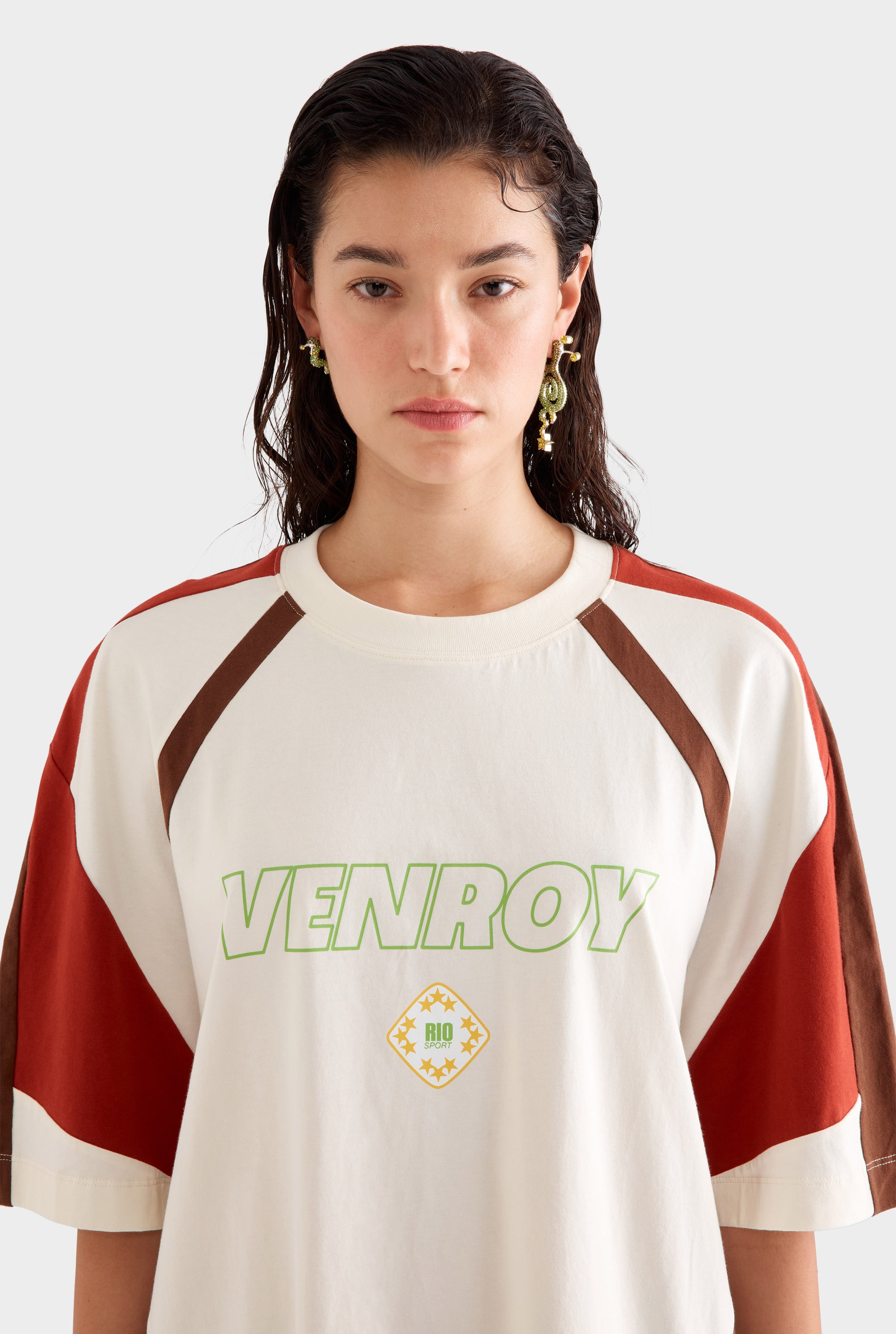 Venroy Rio Panelled Jersey T-Shirt -  Cream/Picante/Cocoa