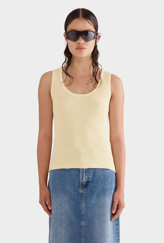 Cotton Waffle Knit Tank - Pastel Yellow