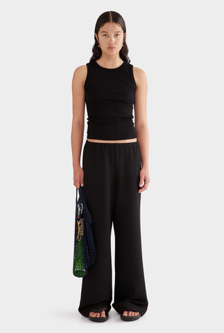 Crepe Elastic Waist Pant - Black