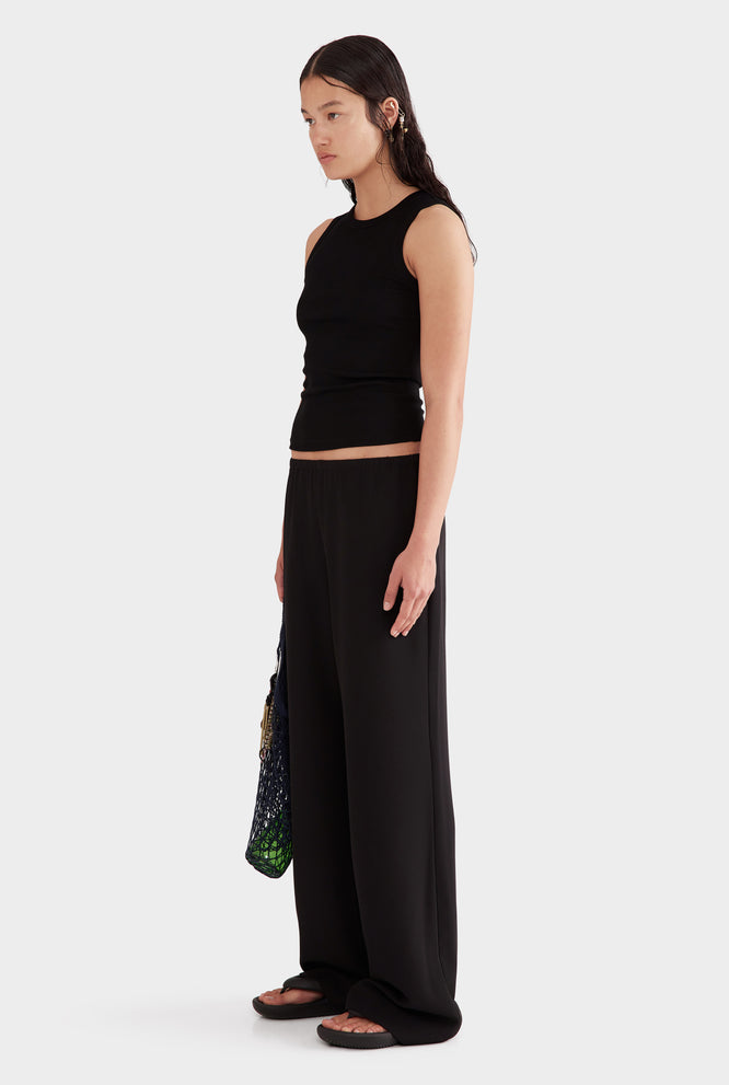 Crepe Elastic Waist Pant - Black