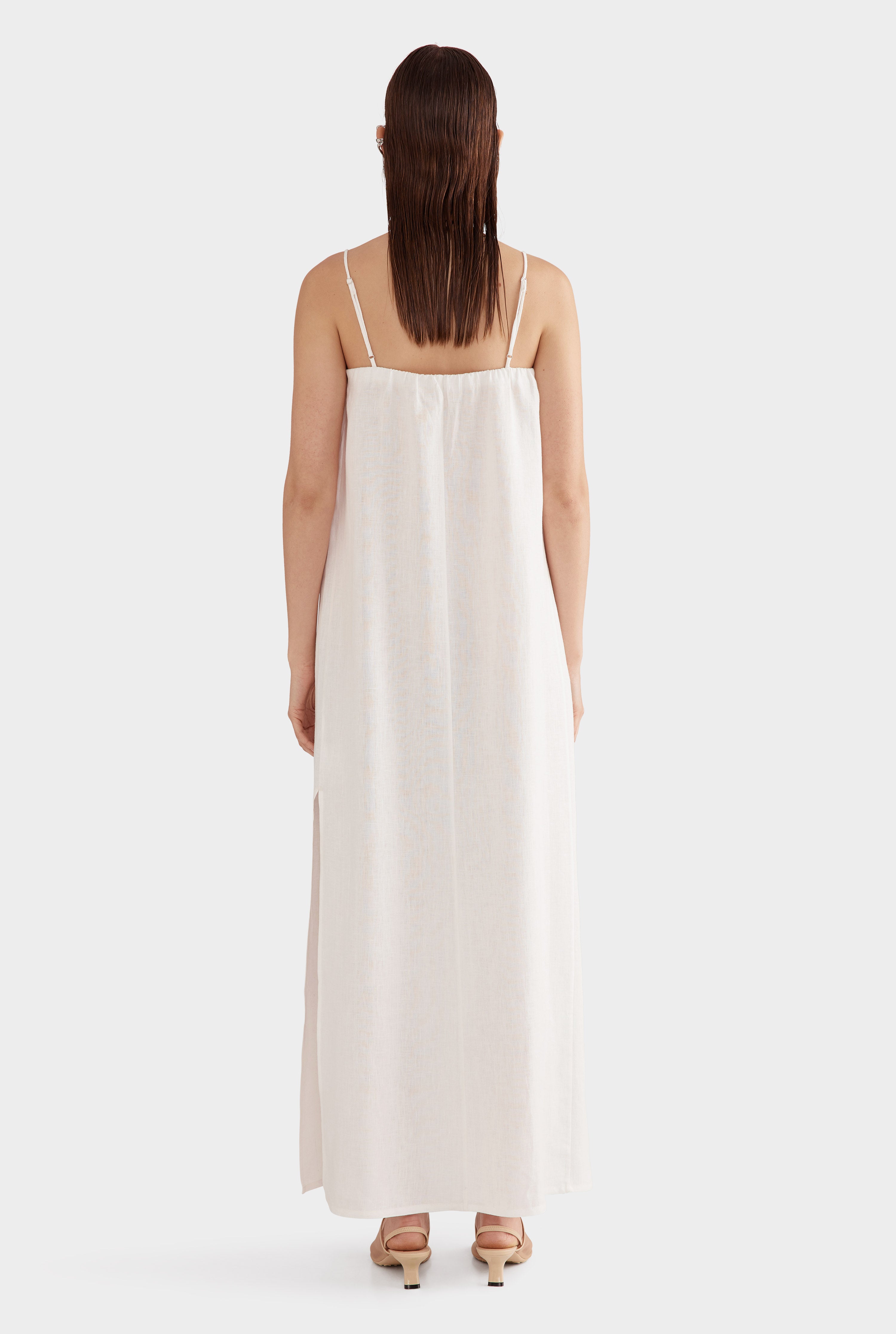 Gathered Linen Maxi Dress - Off White