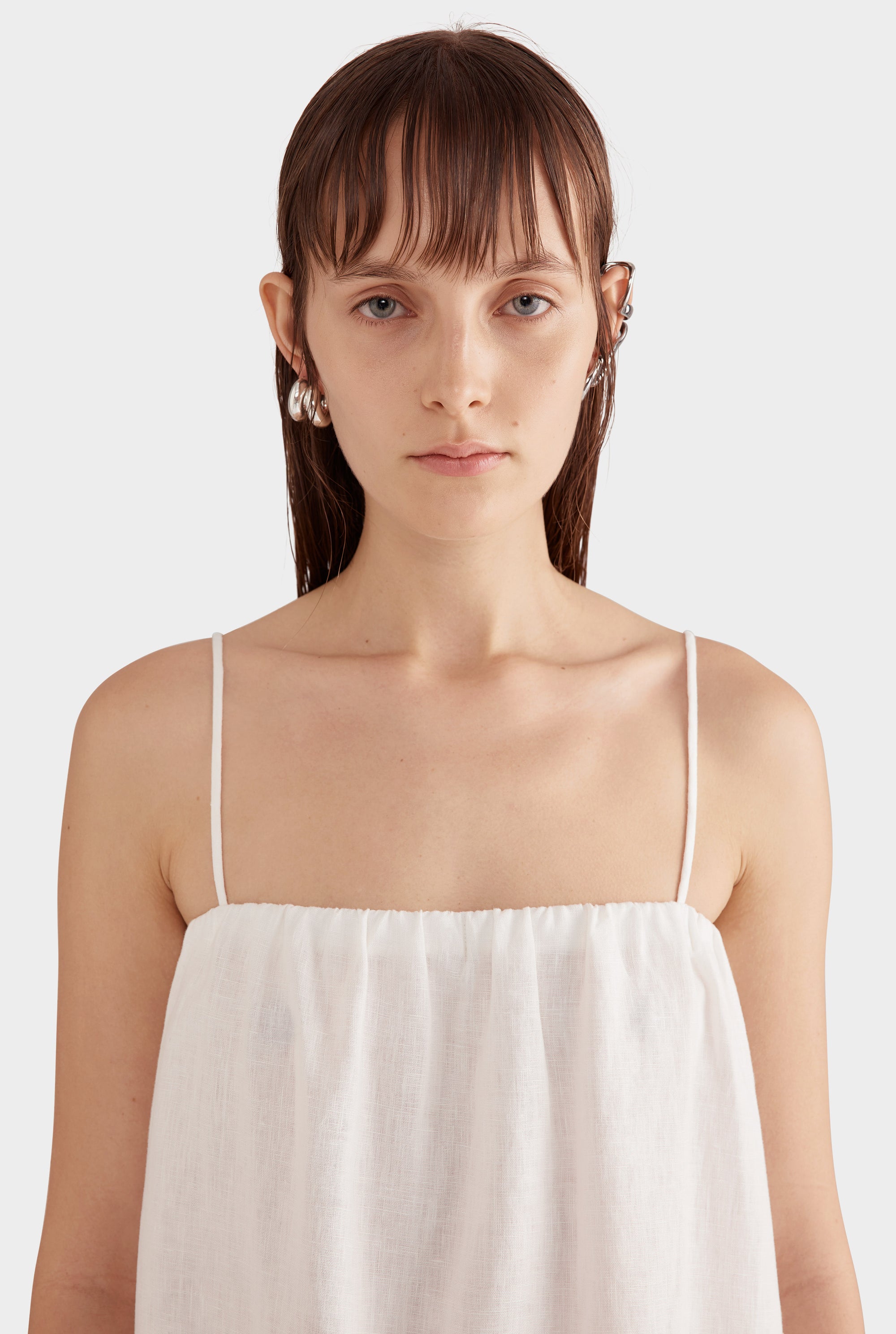 Gathered Linen Maxi Dress - Off White