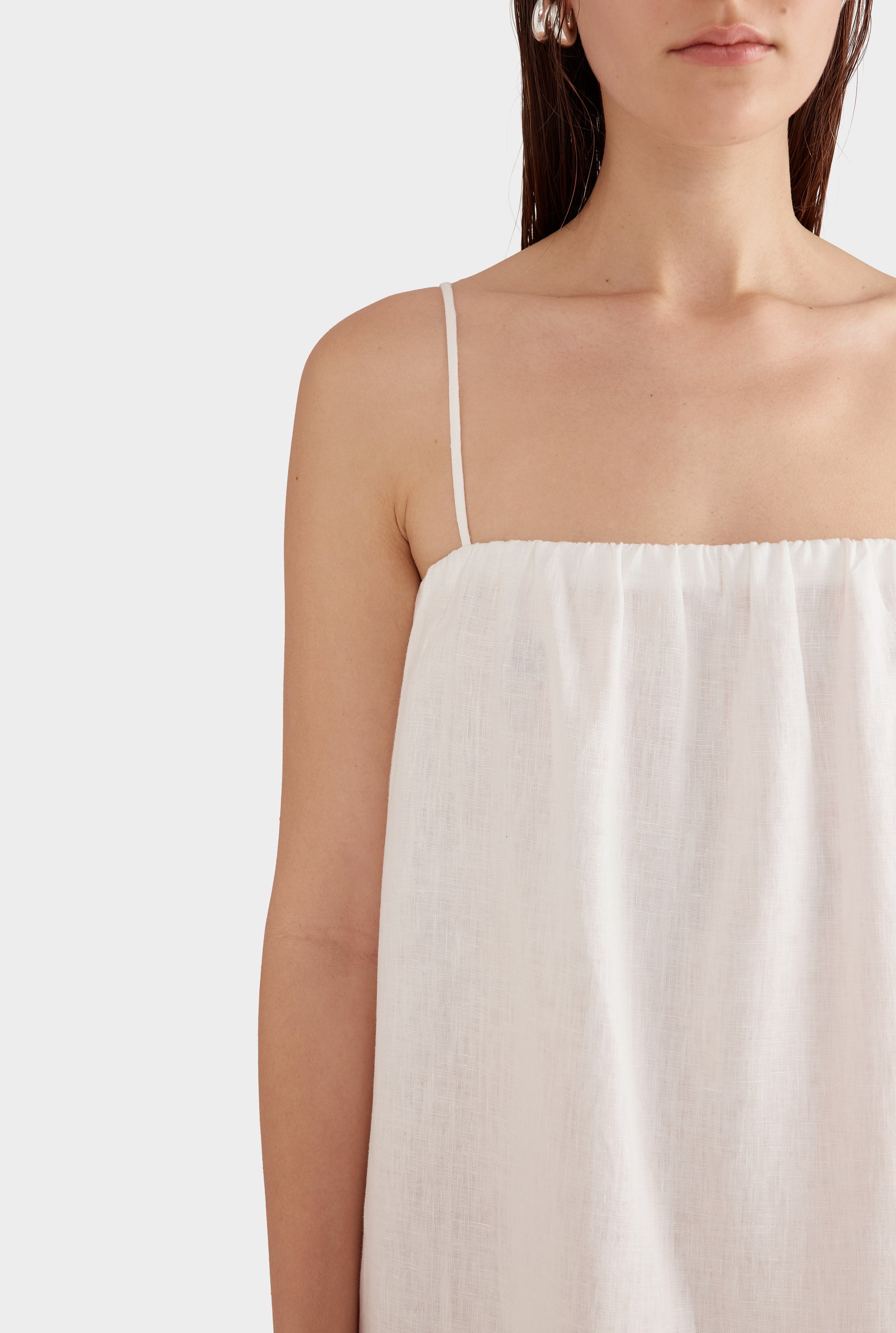 Gathered Linen Maxi Dress - Off White