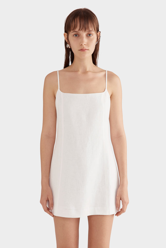 Linen Panelled Mini Dress - Off White