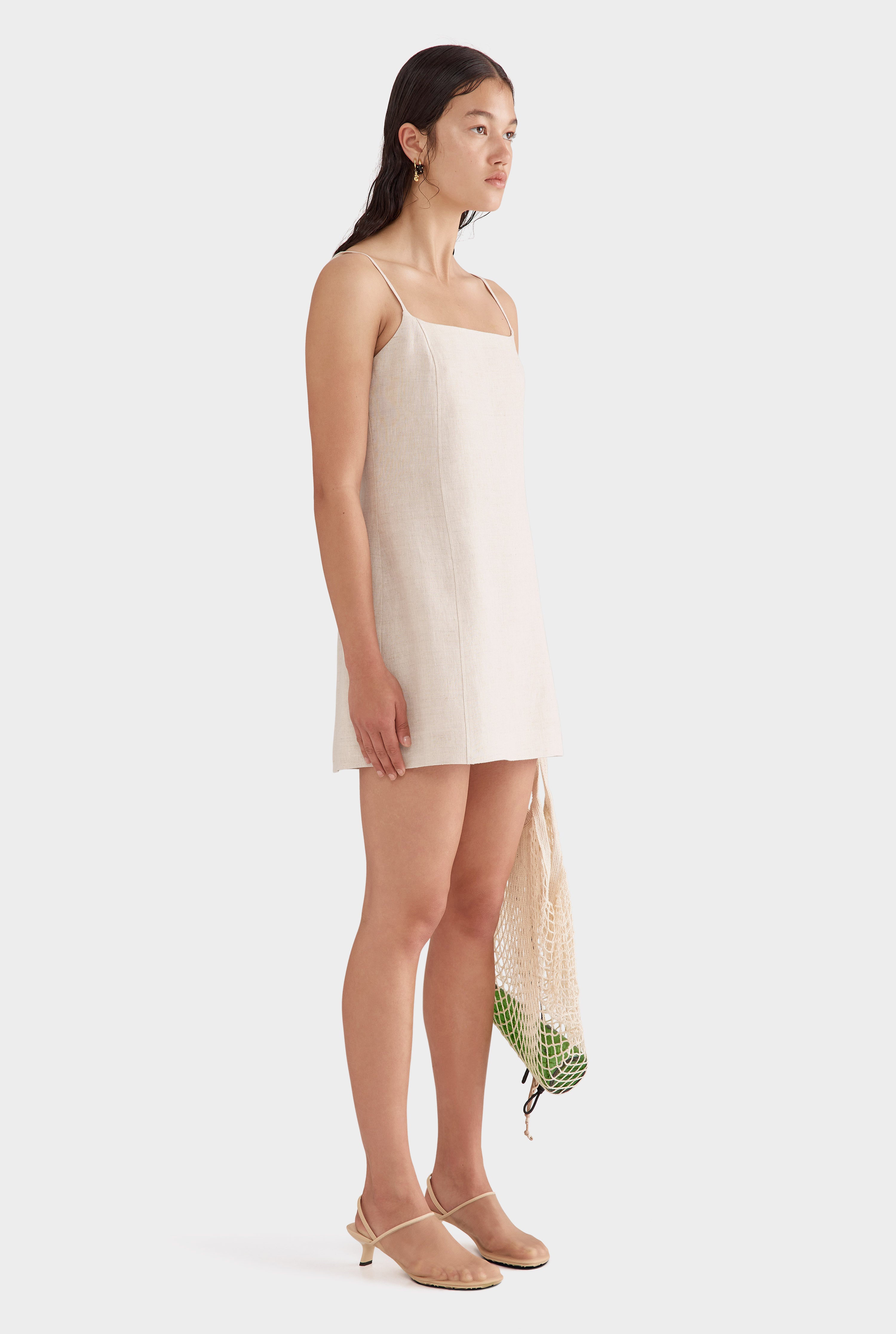 Linen Panelled Mini Dress - Sand