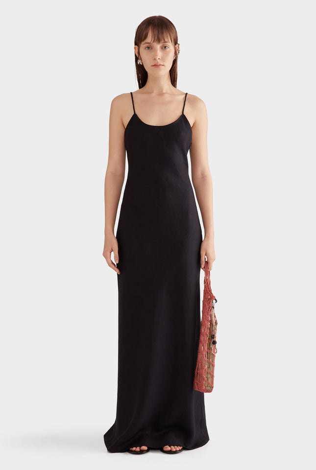 Linen Slip Dress - Black