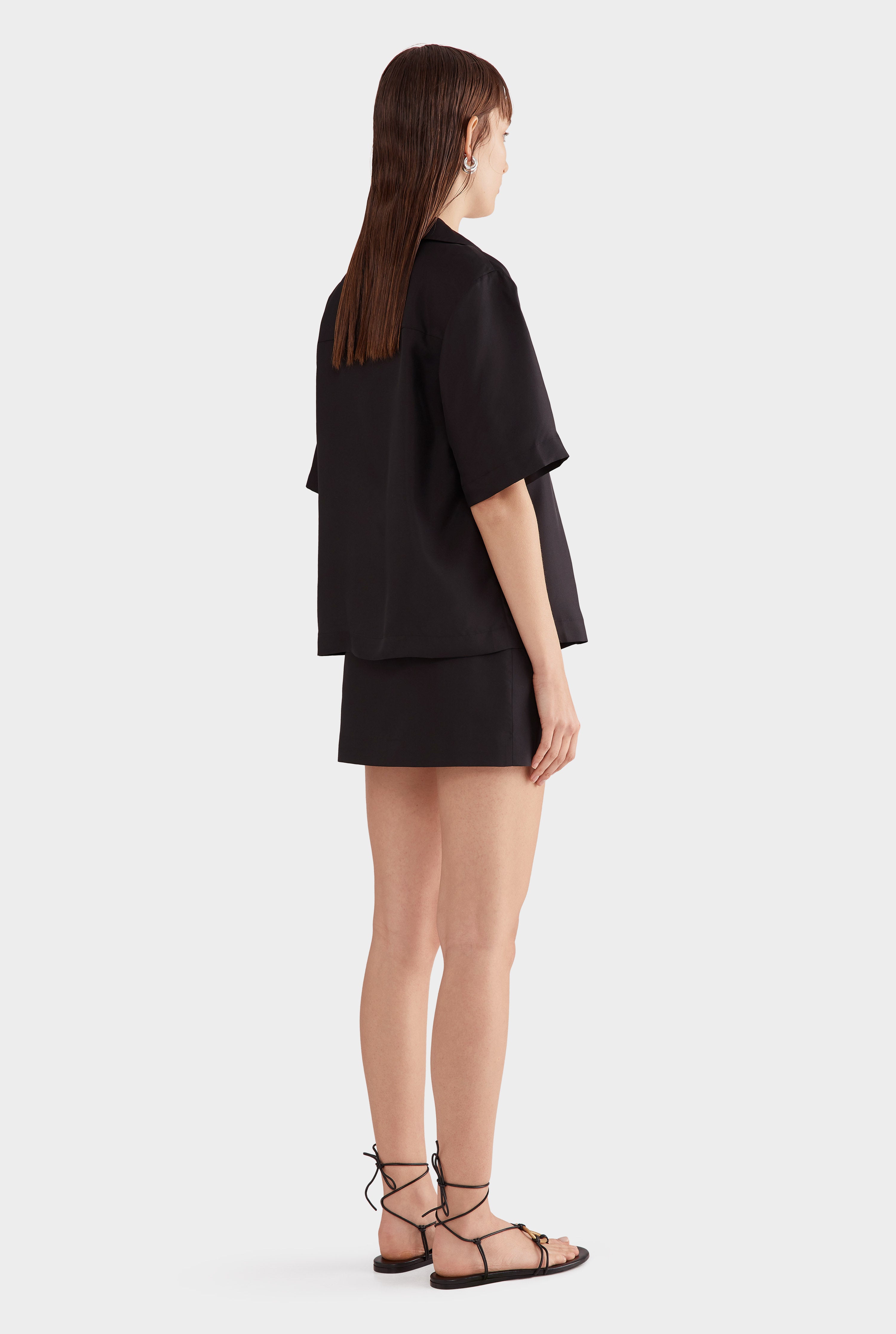 Relaxed Silk Camp Collar Shirt - Black