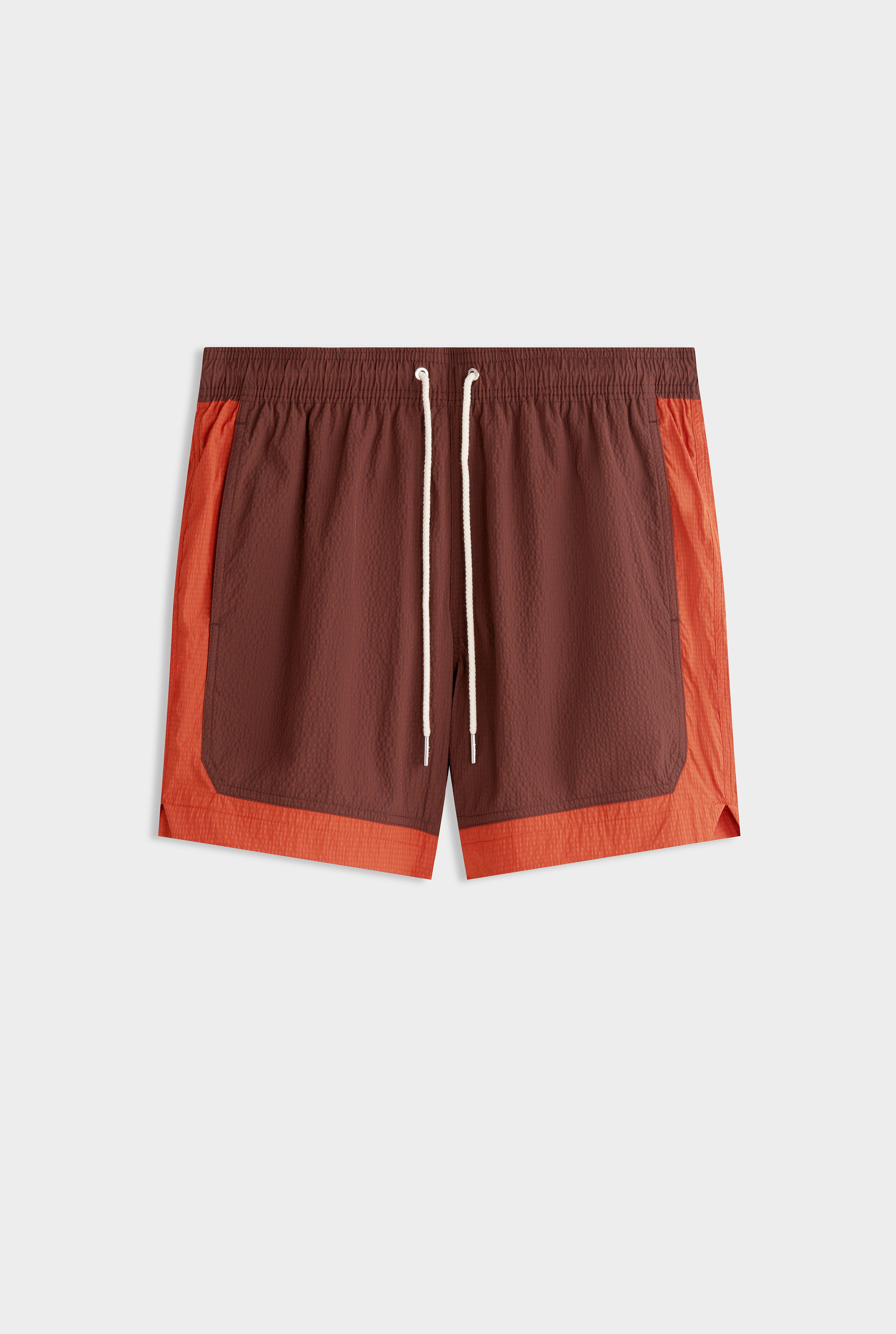 Contrast Border Swim Short - Raisin/Brick