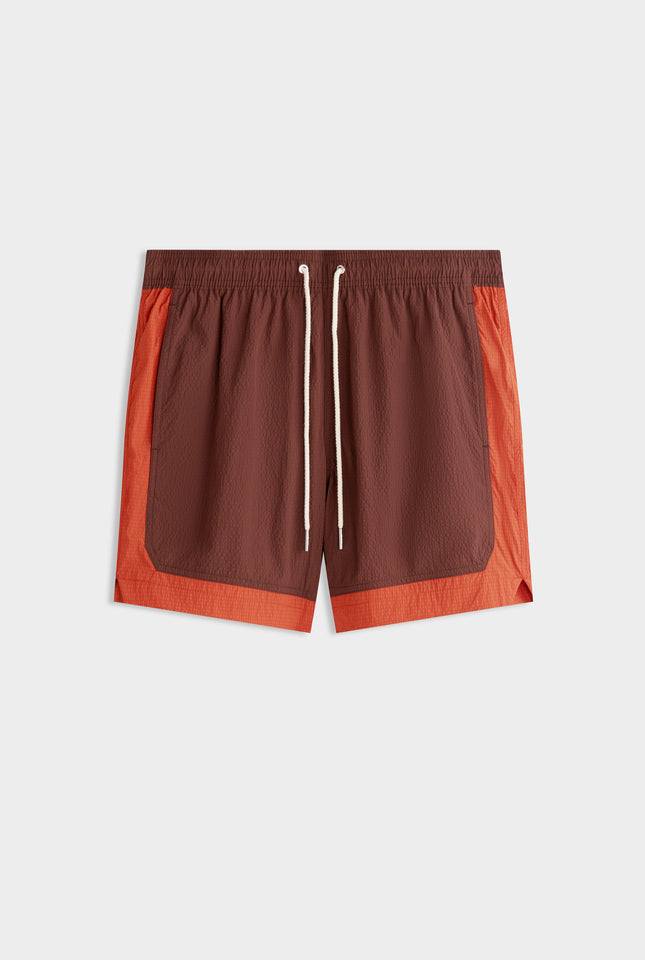 Contrast Border Swim Short - Raisin/Brick