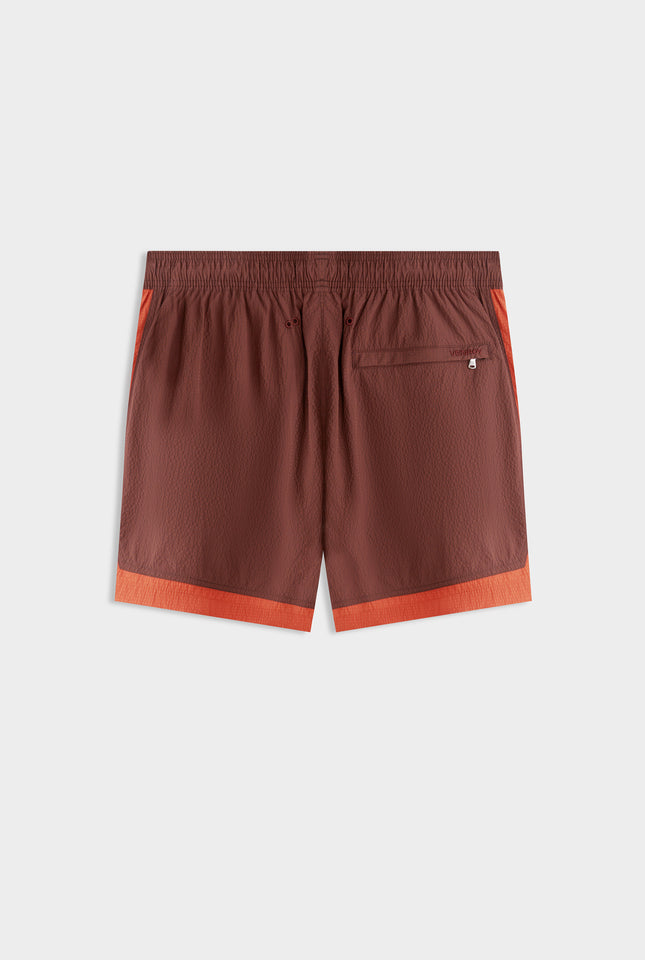 Contrast Border Swim Short - Raisin/Brick