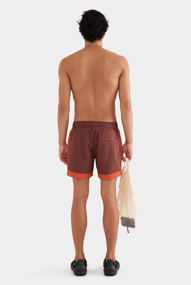 Contrast Border Swim Short - Raisin/Brick