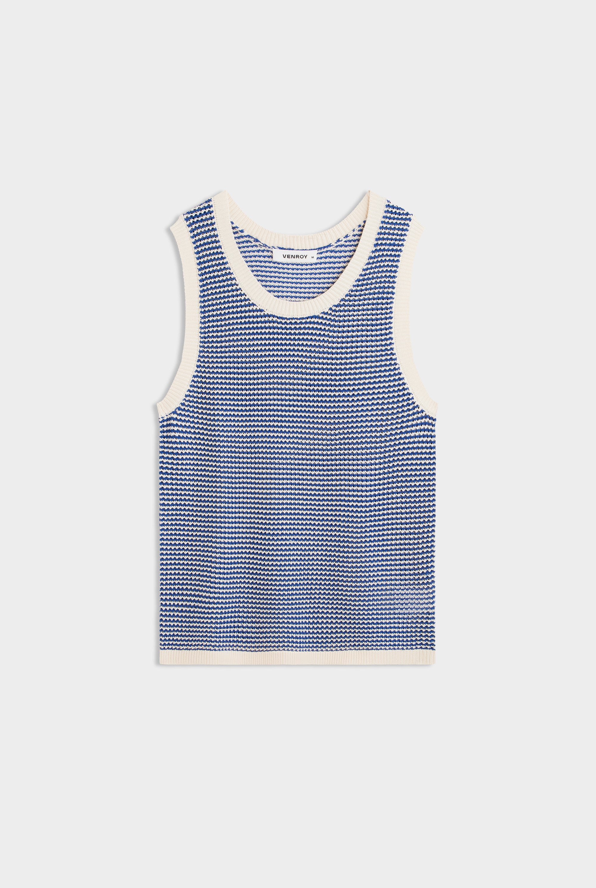 Cotton Crochet Tank - Cream/Blue