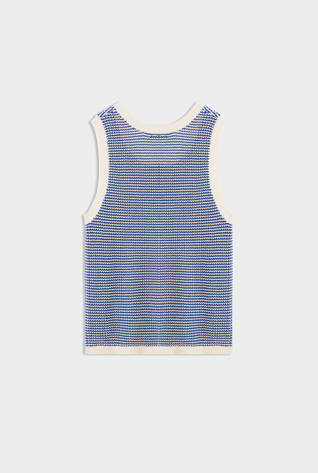 Cotton Crochet Tank - Cream/Blue