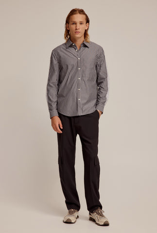 Cotton Relaxed Stripe Shirt - Black/White Stripe