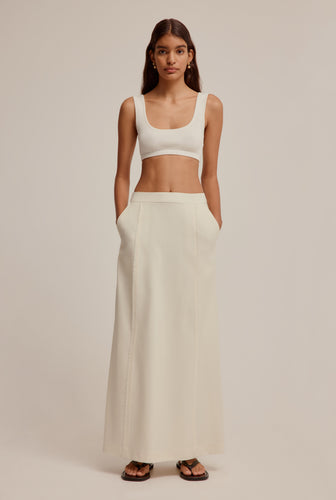 Cotton Rib Knit Crop Top - Off White