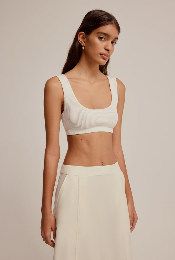 Cotton Rib Knit Crop Top - Off White