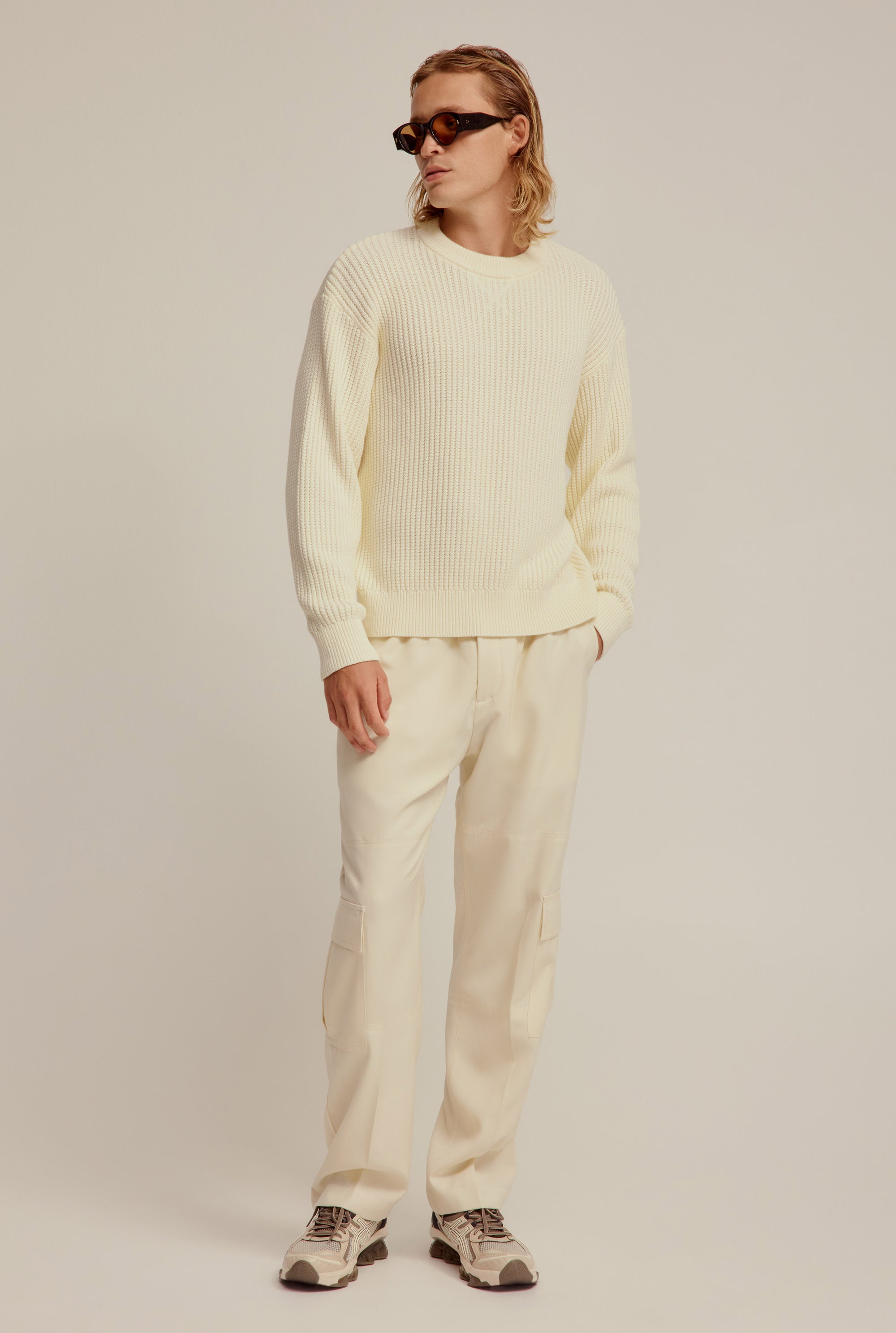 Cotton Rib Knitted Sweater - Antique White