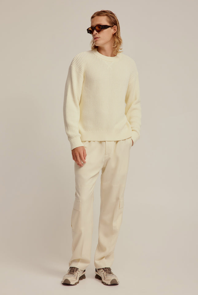 Cotton Rib Knitted Sweater - Antique White