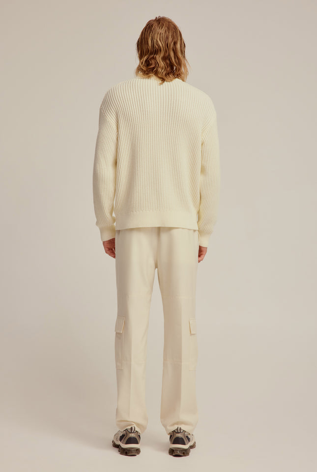 Cotton Rib Knitted Sweater - Antique White