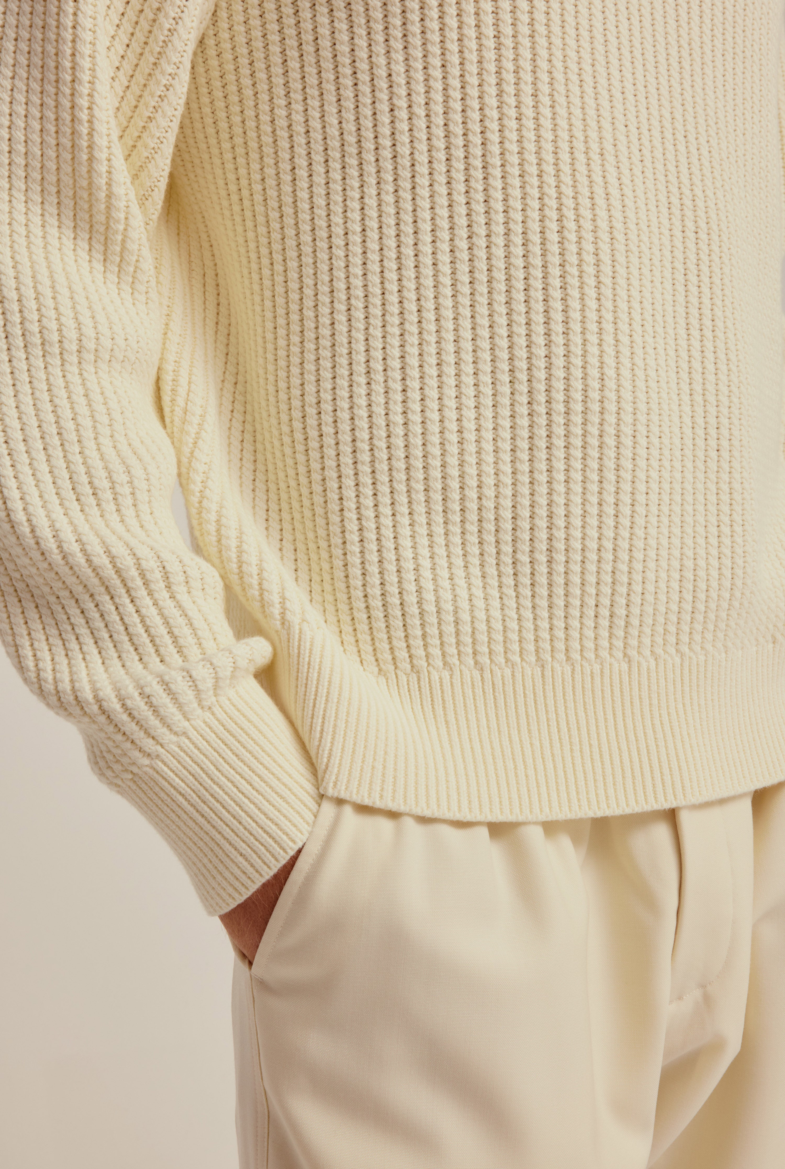 Cotton Rib Knitted Sweater - Antique White