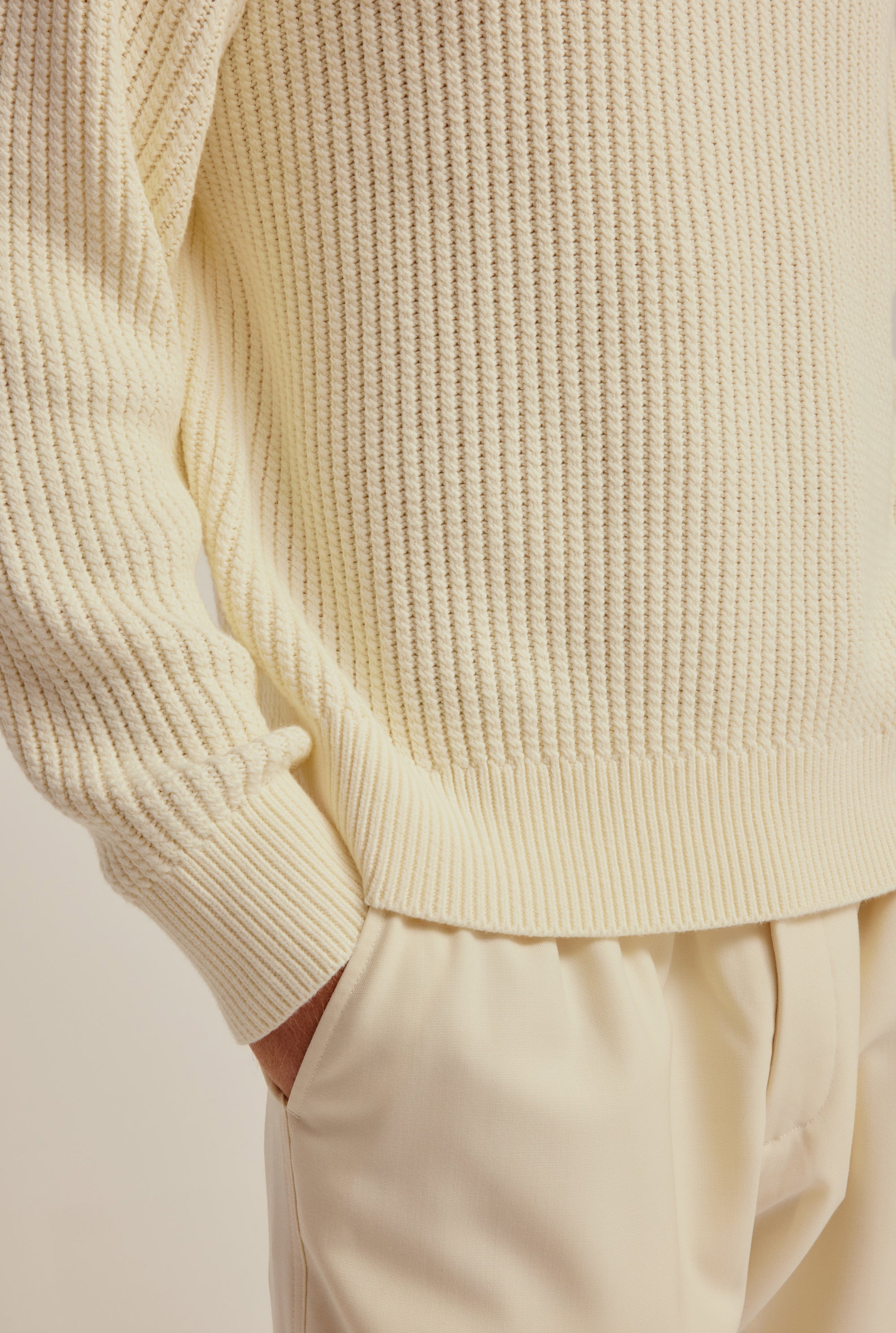 Cotton Rib Knitted Sweater - Antique White