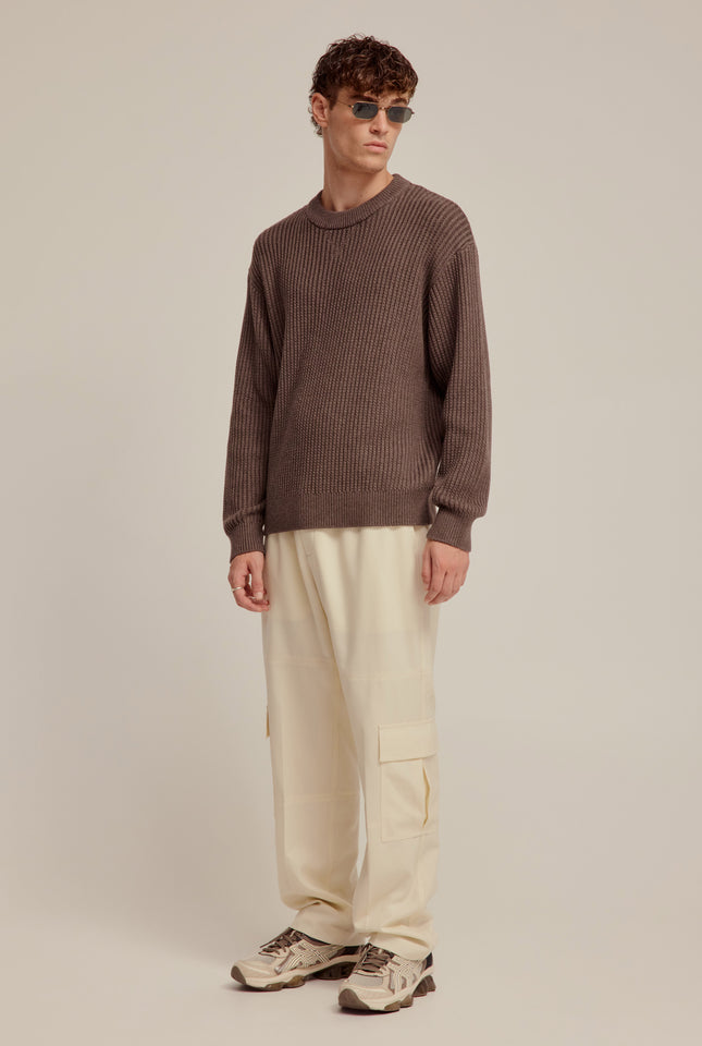 Cotton Rib Knitted Sweater - Brown Marl