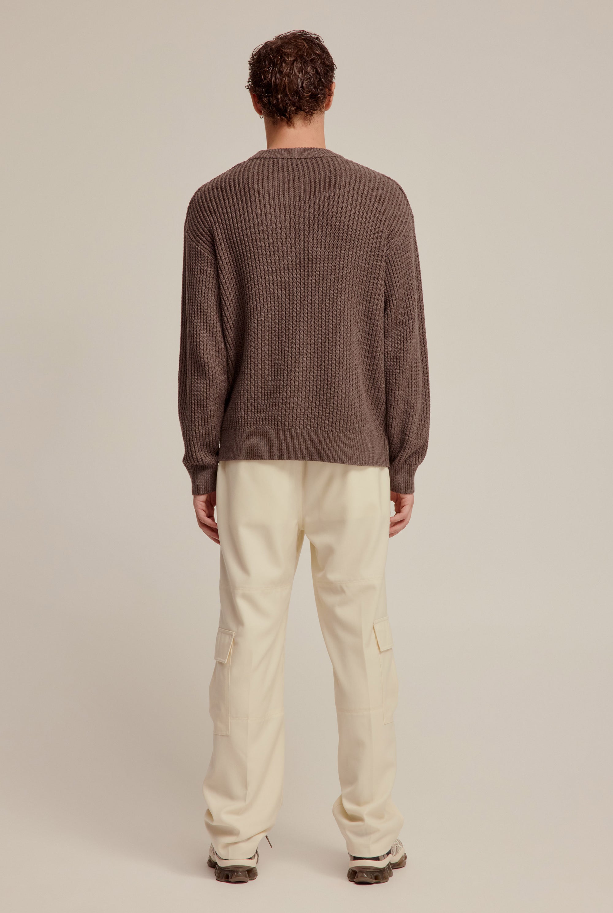 Cotton Rib Knitted Sweater - Brown Marl