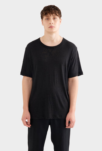 Coverstitch Linen T-Shirt - Black