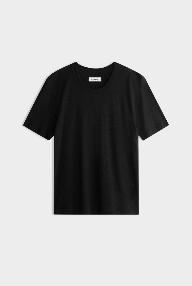 Coverstitch Linen T-Shirt - Black