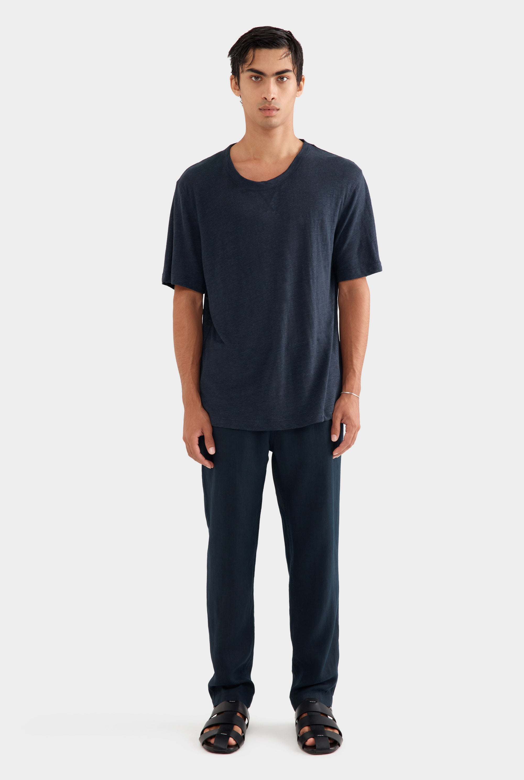 Coverstitch Linen T-Shirt - Navy