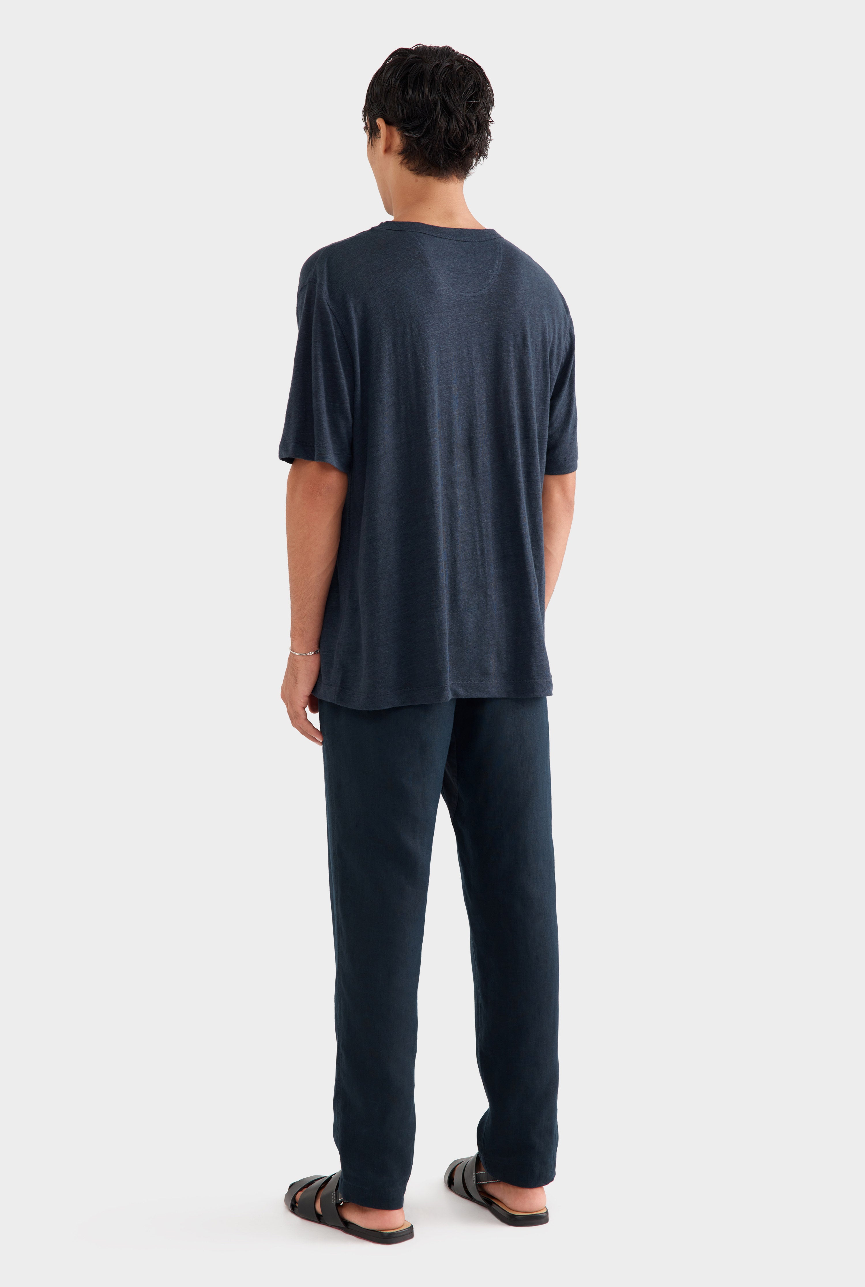 Coverstitch Linen T-Shirt - Navy