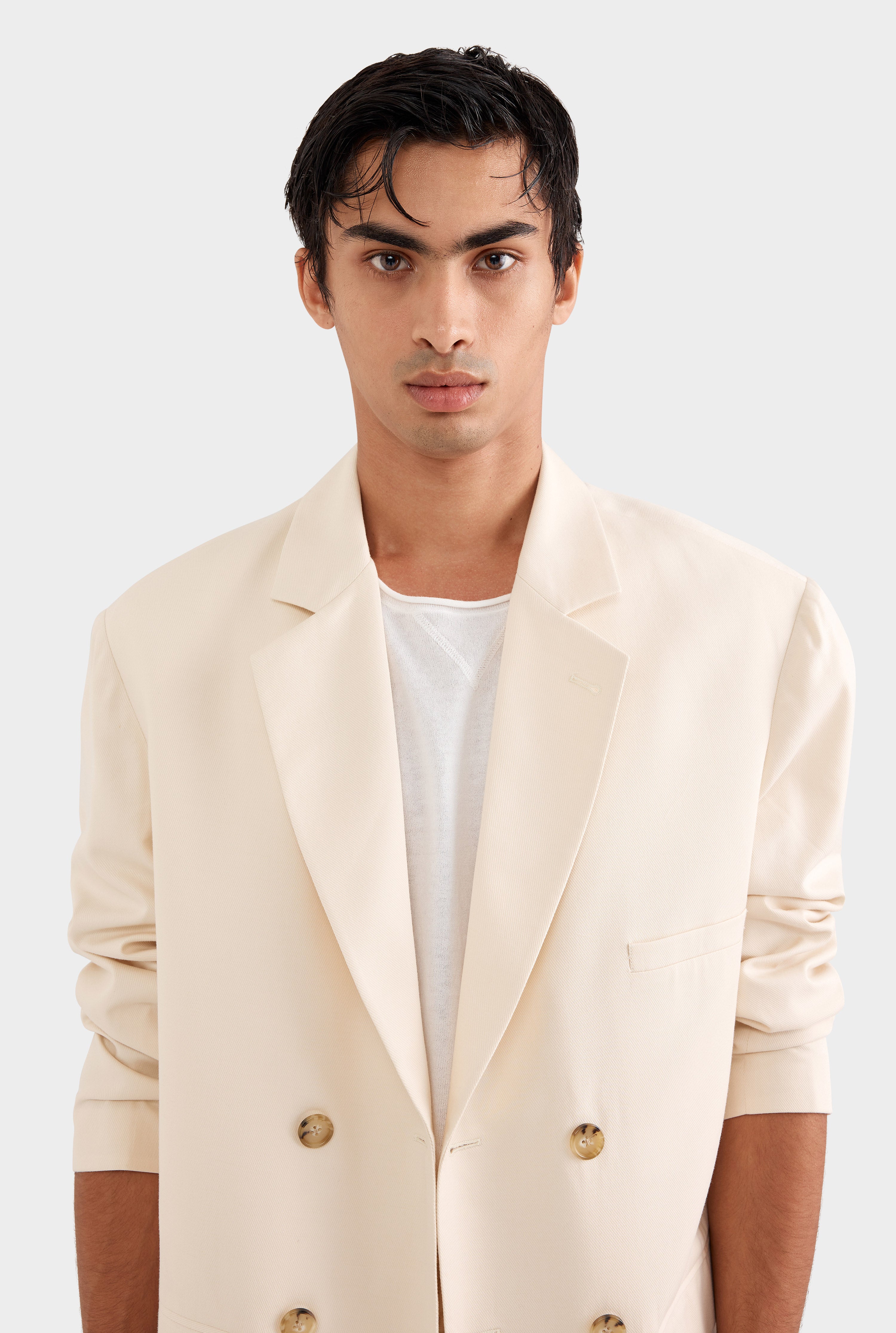 Double Breasted Tailored Blazer - Cream