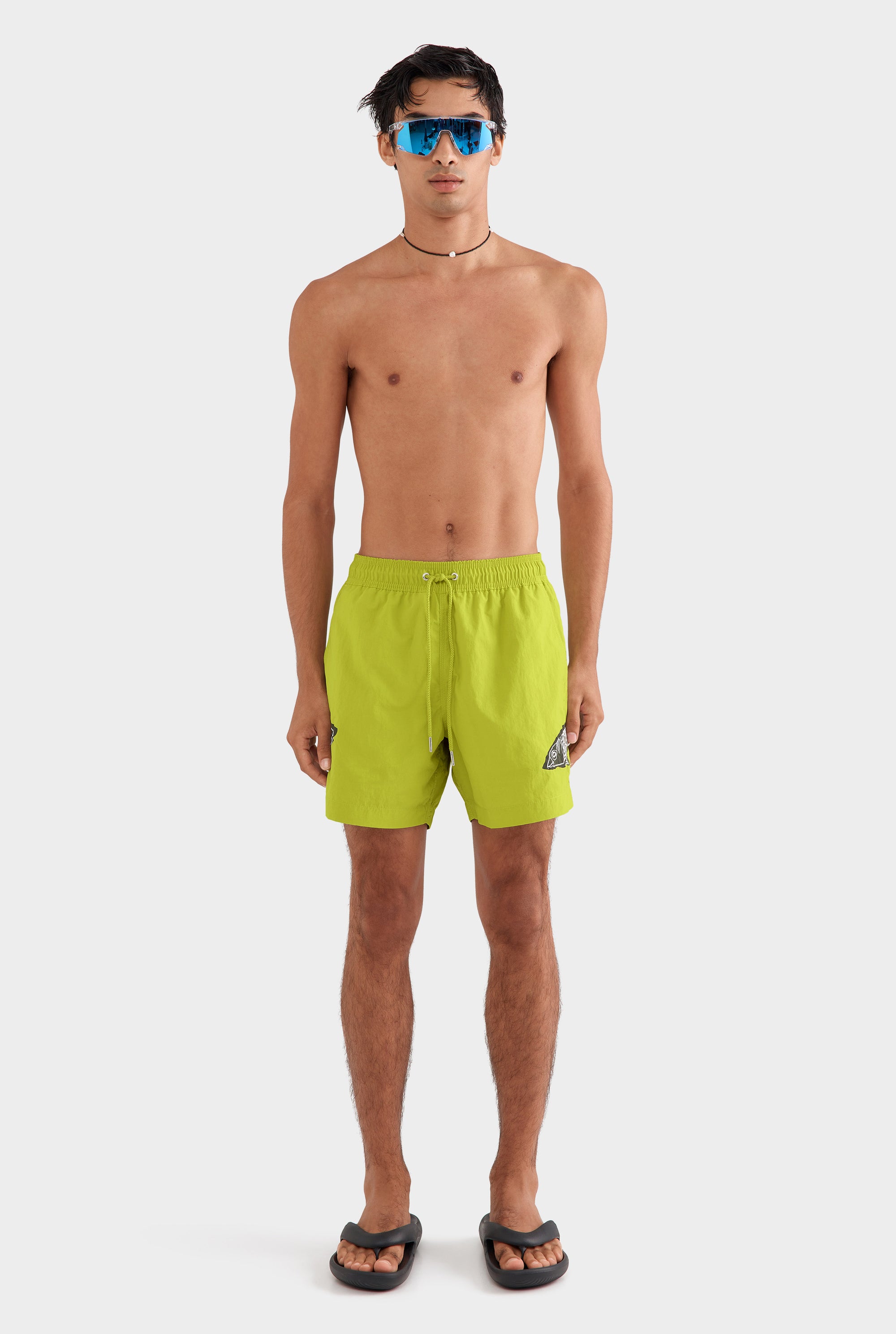 Embroidered Swim Short - Lime Lino Fish