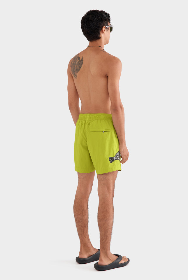 Embroidered Swim Short - Lime Lino Fish